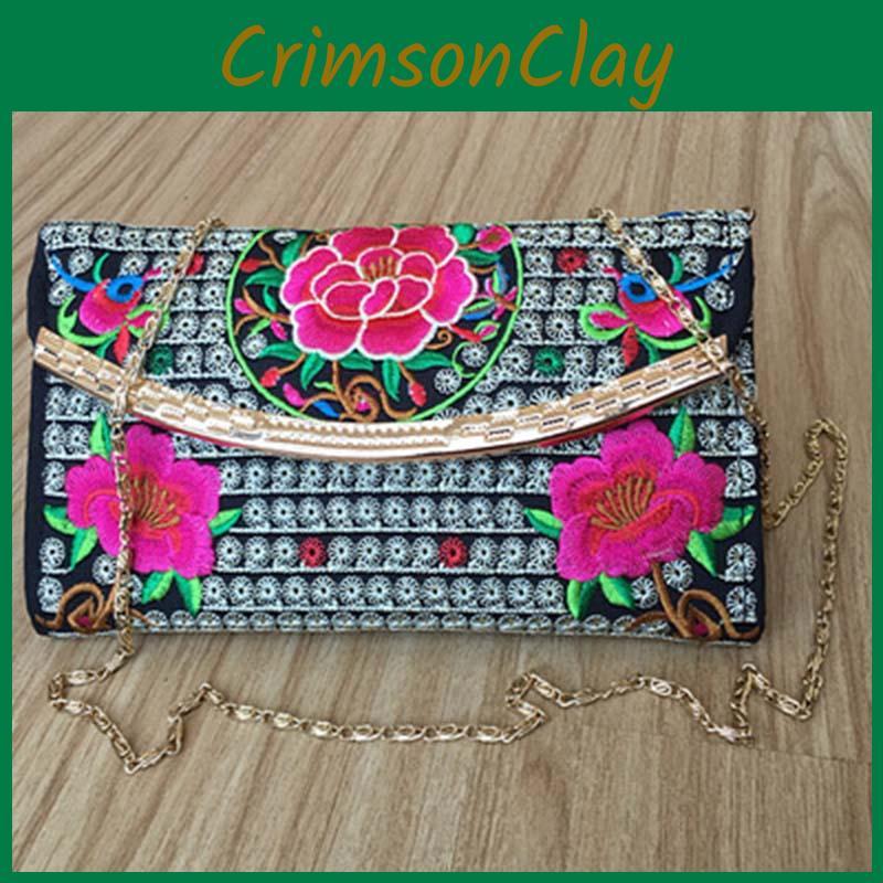 Versatile Women Ethnic National Flower Bags Handbag Purse Embroidered Clutch For Any Occasion