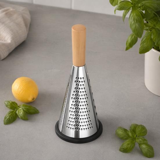 Vertical Cone Cheese Grater, Food Grade Stainless Steel Shredder for Parmesan, Wood Handle Vegetable Fruit Planer