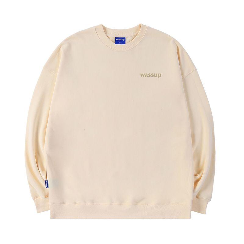 Wassup Trendy Brand Letter Logo American-Style Heavyweight Sweatshirt for Men and Women, Loose Casual Base Layer Crew Neck Top for Spring and Autumn