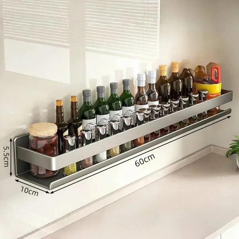 Wall-Mounted Multifunctional Seasoning Organizer Shelf - Practical Kitchen Condiment Storage Rack for Spices & Kitchen Tools