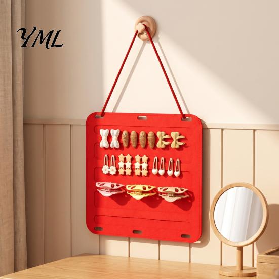 Thickened Felt Storage Bag Hair Accessories Wall Hanging Bag, Space Saving Organizer Kids Clip Holder with Hook, Multi-Color Partitioned for Hairclips