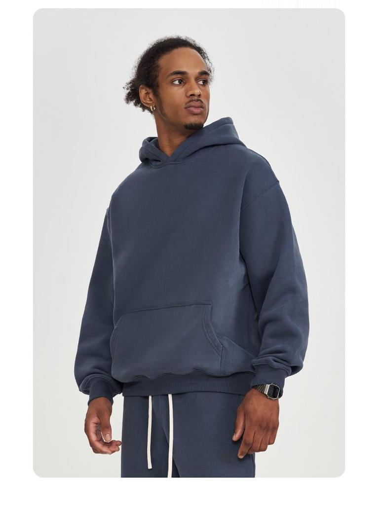 2025 Men's Fleece-Lined Oversized Hoodie - Solid Color, Thick, Winter/Autumn Streetwear Jacket