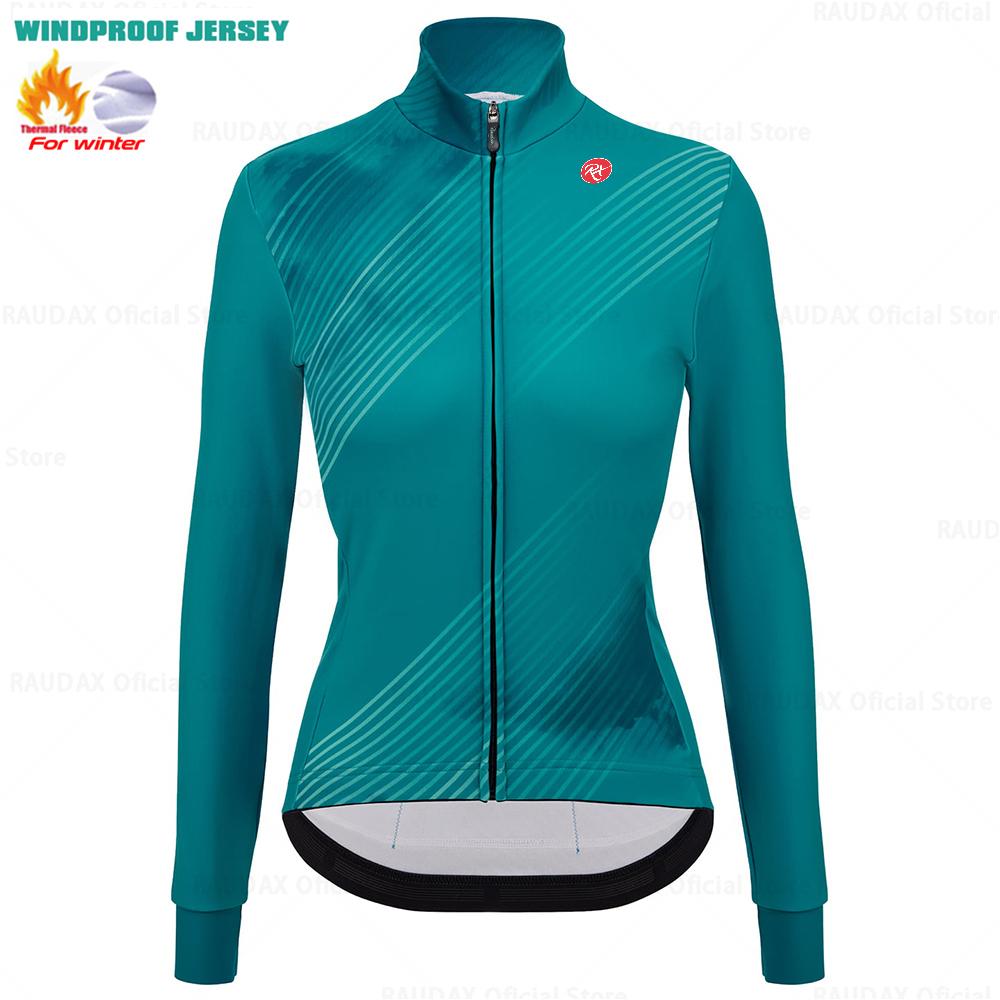 2025 Raudax Women Long Sleeve Jersey Pure Dye Coral Winter Cycling Clothing Outdoor Riding MTB Ropa Ciclismo Velveteen Bike Set