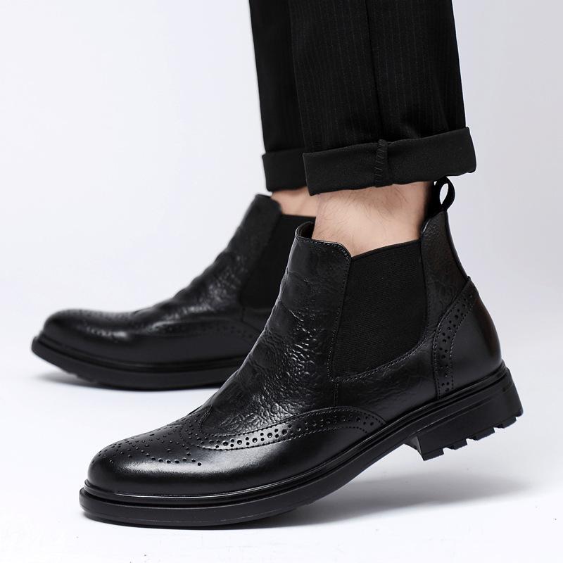 Plus Size Men's British Style Genuine Leather Chelsea Ankle Boots