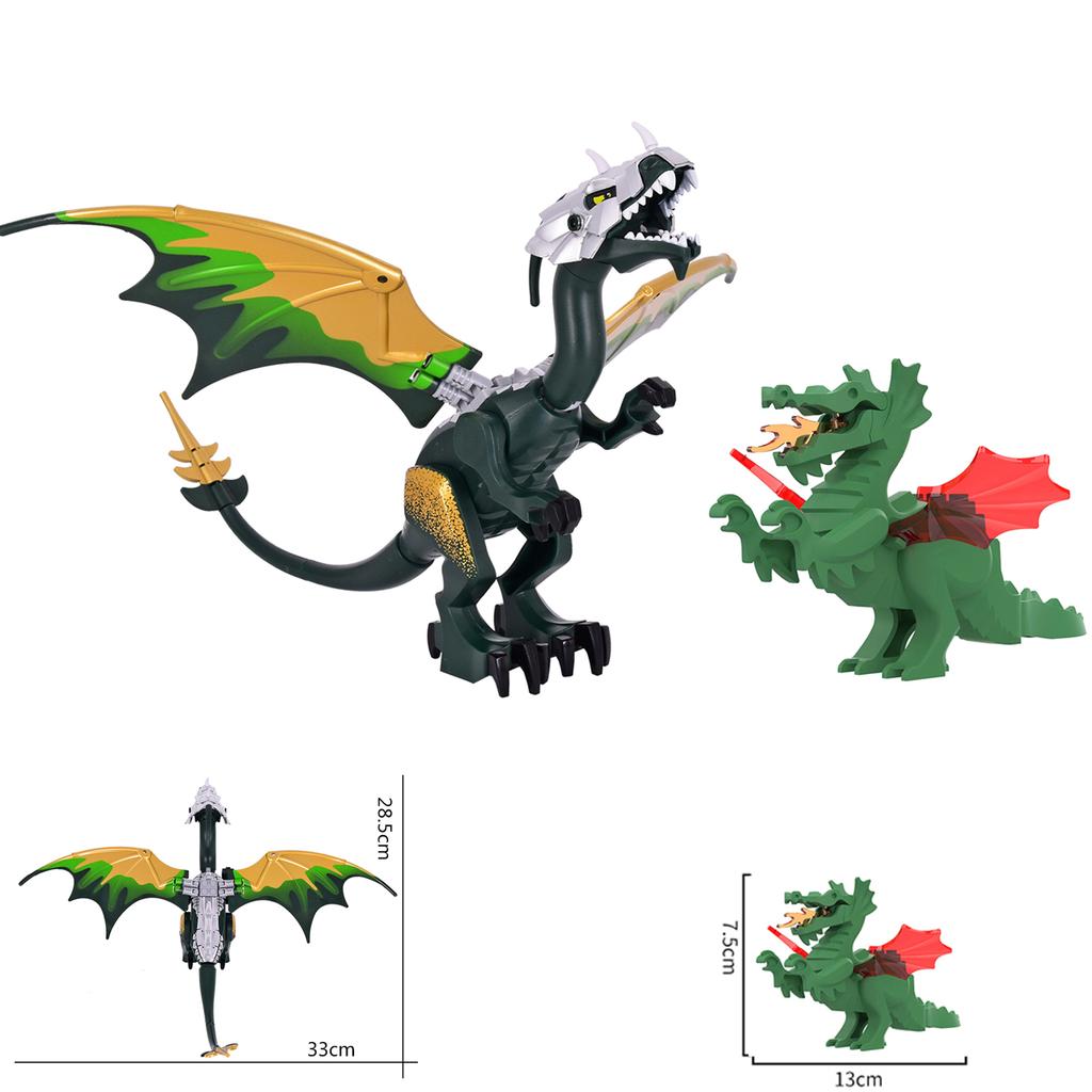 MOC Creative Medieval Dragon and Dinosaur Figures - Movable Wings Knight Compatible Bricks - Ninja Building Blocks Toys for Kids Gift