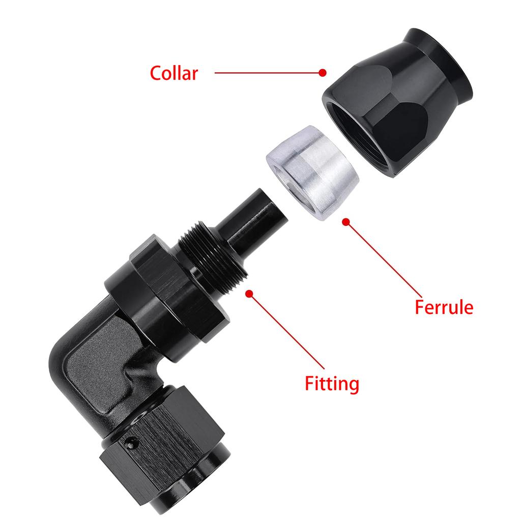 AN10 PTFE Fuel Hose Fitting Adapter Oil Cooler Fuel Pipe Line Forged Type Swivel Hose End Fitting 45°Degree 90°Degree Black 10AN