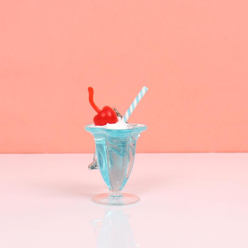 Simulated Ice Cream Cup Keychain with Spoon and Star Charm