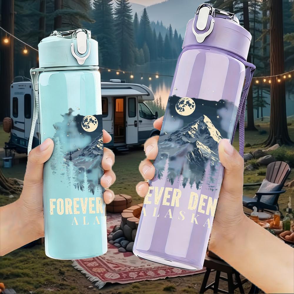 1PC Faint figure forever faded sketch print 750ml colorful plastic sports water bottle leakproof pop up lid with straw for outdoor work home use