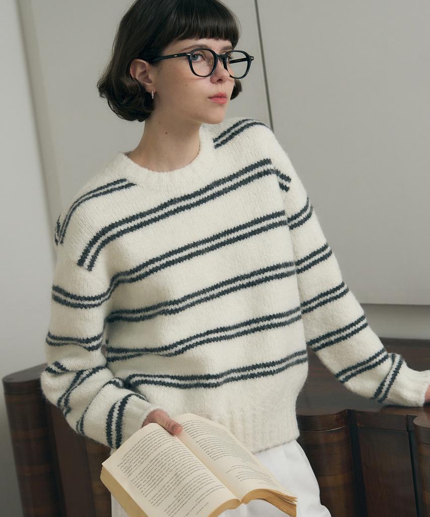 Deuloupisumeon Mellow Stripe Pullover Knit [Beige]