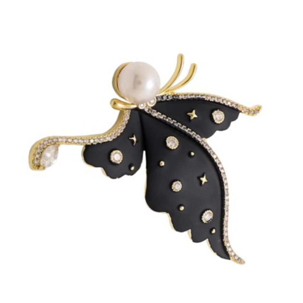 Vintage Rhinestones Butterfly Brooch Inlaid with Cubic Zirconia and Pearls Accent for Women's Clothing Accessories
