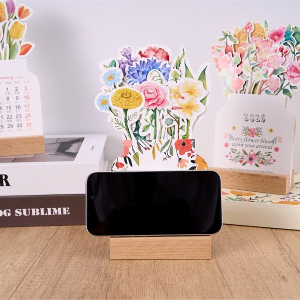Vase Shaped Bloomy Flowers Desk Calendar Detachable Base Monthly Planner  for Table Desk Decor