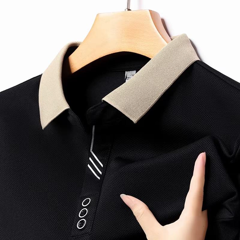 Men's Spring Long Sleeve Polo Shirt Turn-down Collar Solid Color Breathable Cozy Tees Casual Button Up Male T-shirt