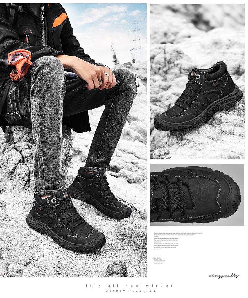 Men's Winter Cowhide Martin Boots with Thick Soles and Plus Velvet Lining for Snow and Outdoor Mountaineering