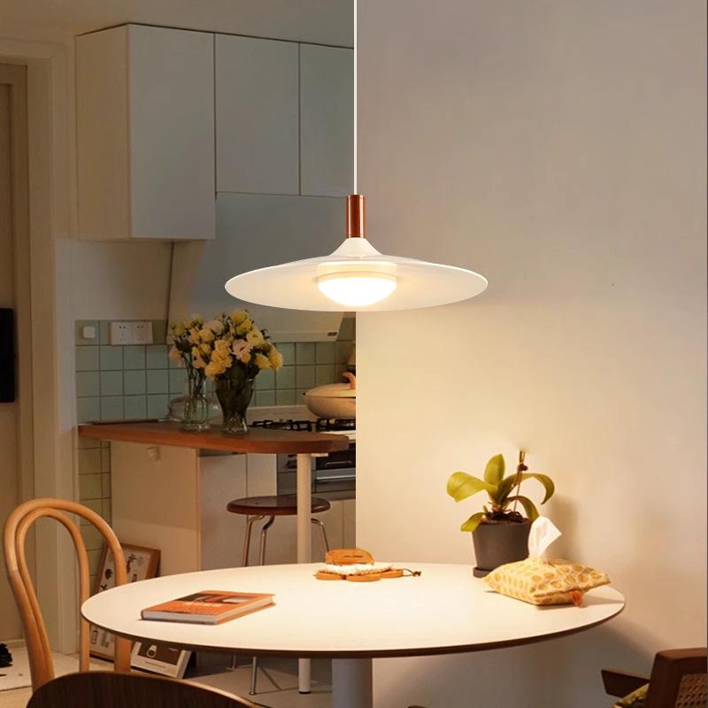 Nordic Walnut Three-Head Pendant Light for Dining, Bar, or Bedroom, Vintage UFO Style