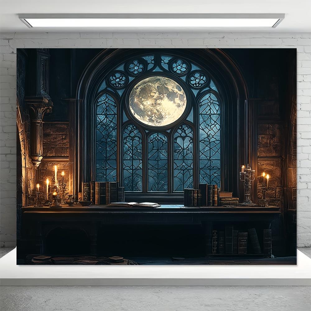 1 Vintage Gothic Bibliotheksfenster - strapazierfähige Polyesterfaser, perfekt für die Dekoration zu allen Jahreszeiten und festliche Atmosphären