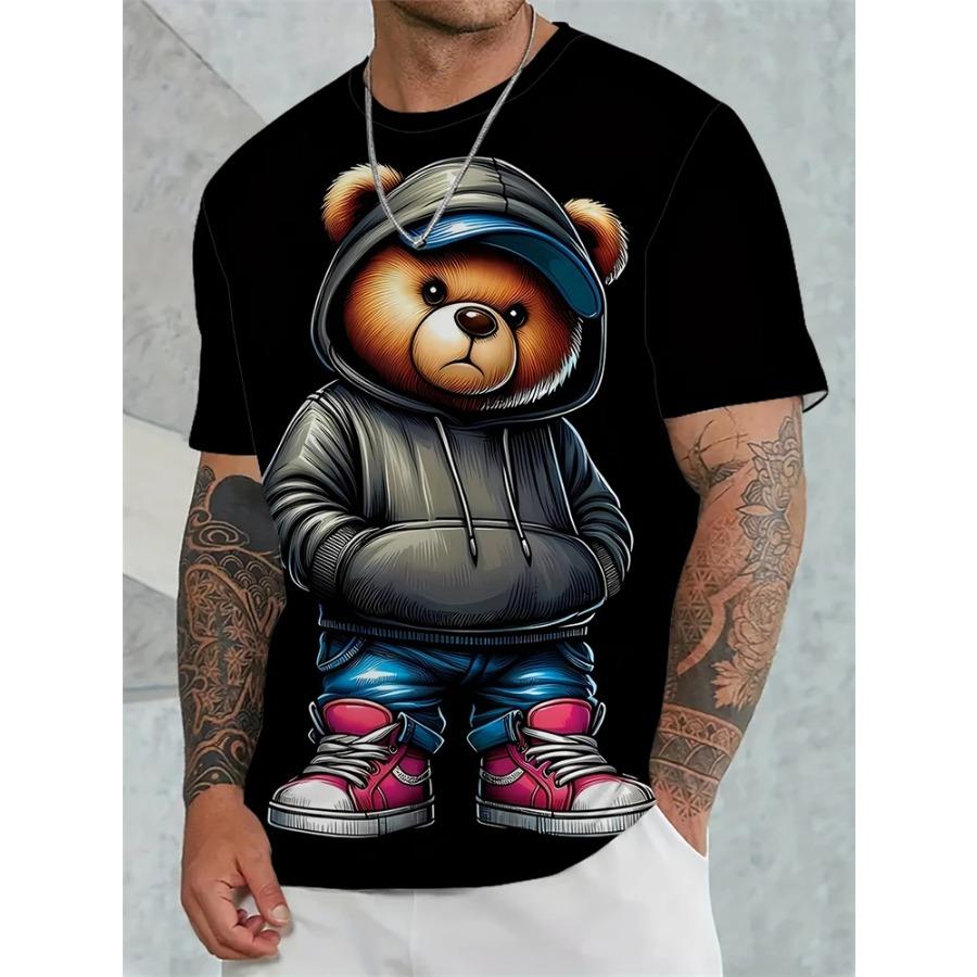 HerSight Hip-hop Stijl Cartoon Beer Print Heren T-shirt Zomer Casual Alledaagse Top Urbane Street Fashion Heren Oversized Korte Mouw T-shirts 3XL