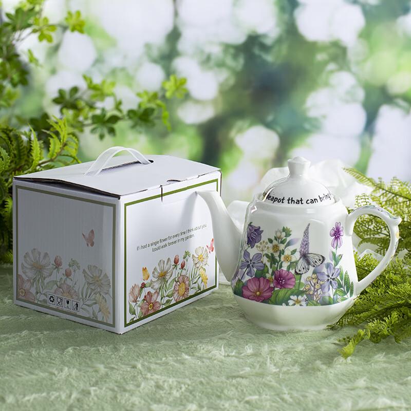 Violet Ceramic Teapot and Cup Set with Fruit Basket