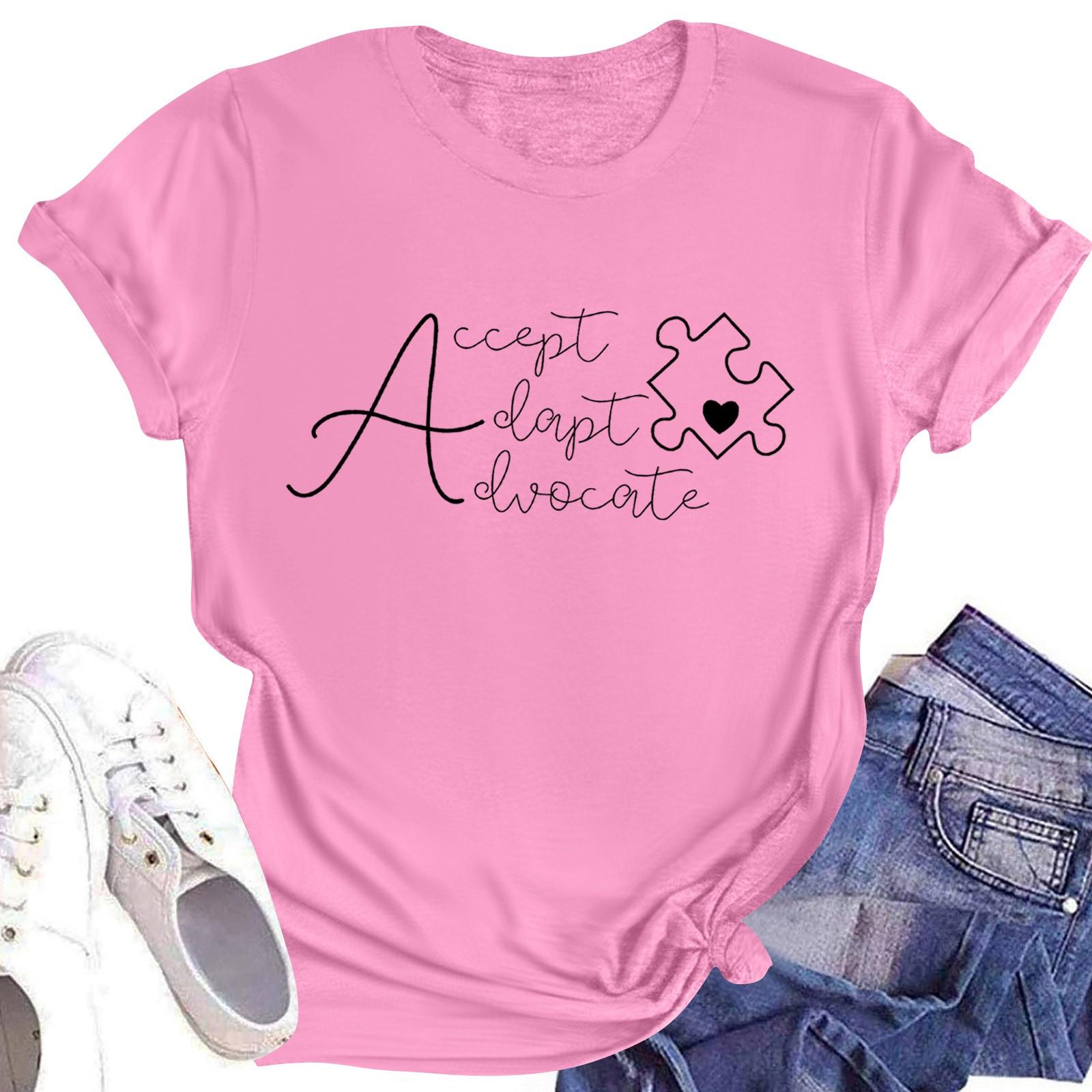 

Женская повседневная футболка с короткими рукавами и круглым вырезом с принтом и буквенным топом XL розовый