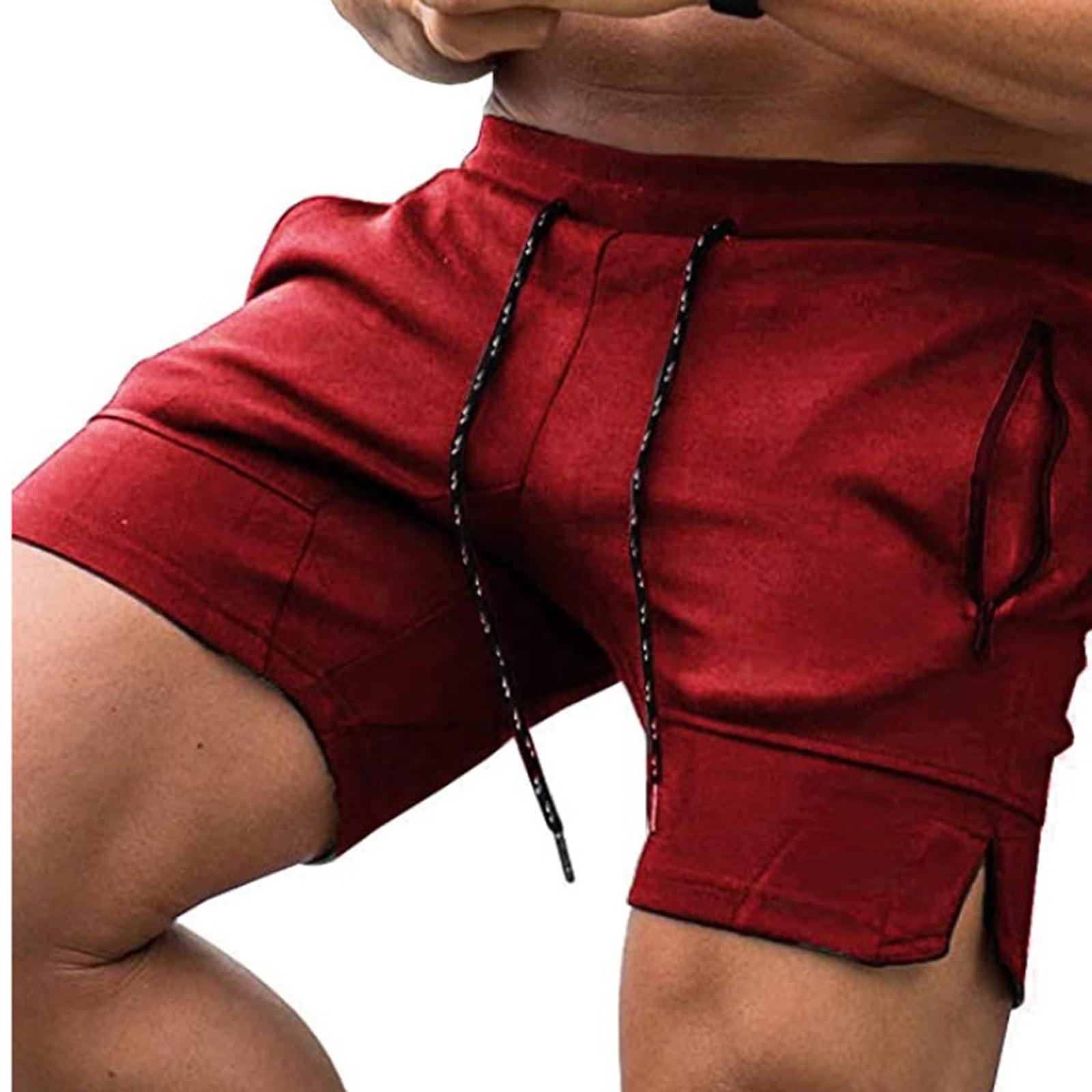 Мужские шорты для фитнеса, штанги для тяжелой атлетики, приседания, разноцветные брюки на молнии с карманами для тренировок, бодибилдинга XXL красный