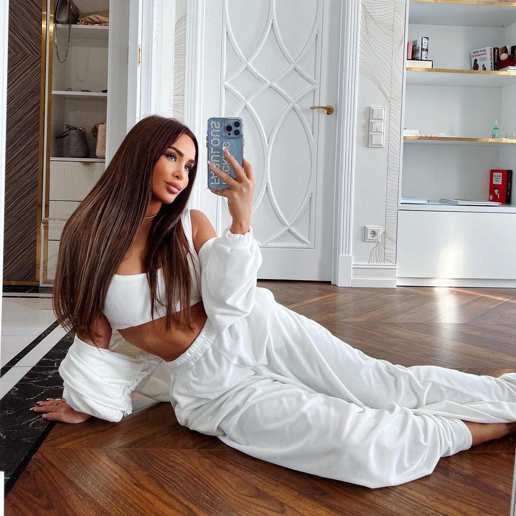 Women Solid Color Long Sleeve Hooded Hoodies Suit Autumn Winter Loose Top Wide Leg Pants