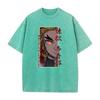 Harajuku Anime Demon Slayer Rengoku Kyoujurou Print Washed T Shirt Men Vintage Casual T-shirts Hip Hop Male Cotton Tshirt