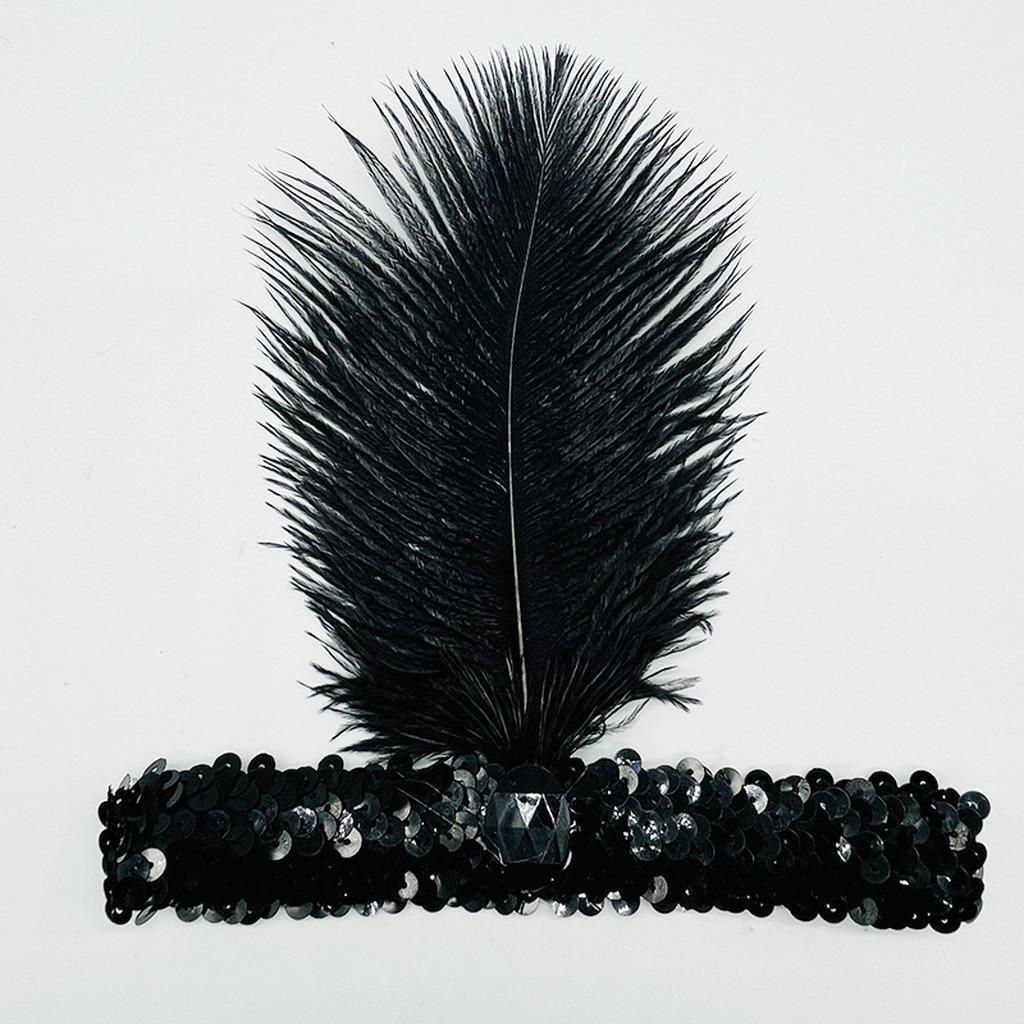 Vintage Ethnic Headband Comfortable Cosplay Feather Headpiece Rhinestone Costume Headpiece Fluffy Ostrich Feather Headpiece чёрный