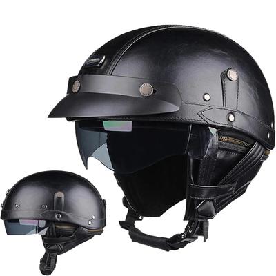 New Retro Motorcycle Helmet Men Women Motorbike PU Leather Open Face Helmets Four Seasons Vintage Moto Ride Scooter Helmet