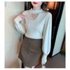 Autumn and Winter Women's Knitwear Bottoming Shirt Design Sense of Beading Hanging Neck Half-high Neck Blouse Inner Long-sleeved Tops
