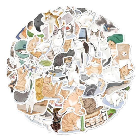 53Pcs/Set Cartoon Sticker Waterproof Heat-resistant Scratch-proof Anti-tear Re-paste Cat Hand Painted Scrapbook Sticker Suitcase Accessory