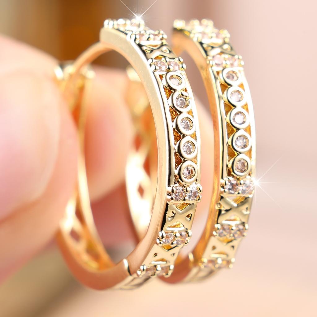 Luxury Female White Stone Skeleton Hoop Earrings Trendy Fashion Gold Color Wedding Jewelry For Women