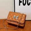 Rhombus casual chain solid color small square bag 2025 autumn new high value foreign style bow shoulder messenger bag