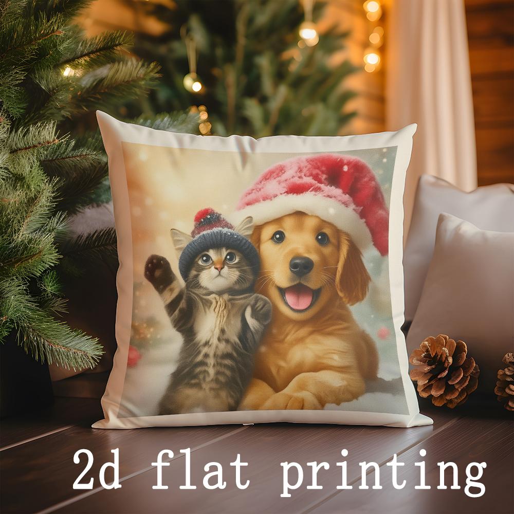 Home Decor Christmas Pet Cats & Dogs Pillow Covers Pattern Cushion Cover Suitable For Sofa Bedroom Car Pillow Cover