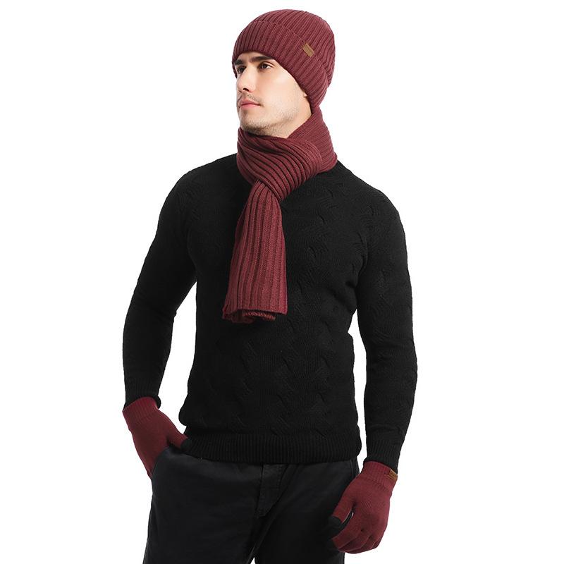 Autumn and Winter Thickened Outdoor Warm Three Piece Set Knitted Scarf, Hat, Gloves, Three Piece Set