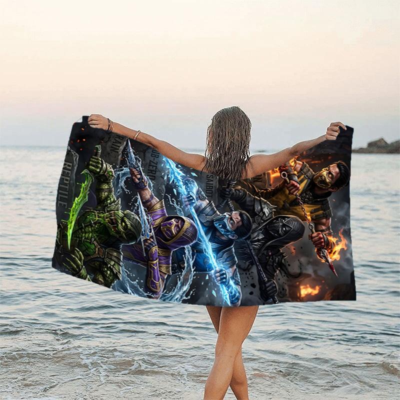 1pc Mortal Kombat3 Beach Towel, Beach and Seaside Swimming Pool Equipment, Fashion Pattern, Rectangular, Travel Essentials