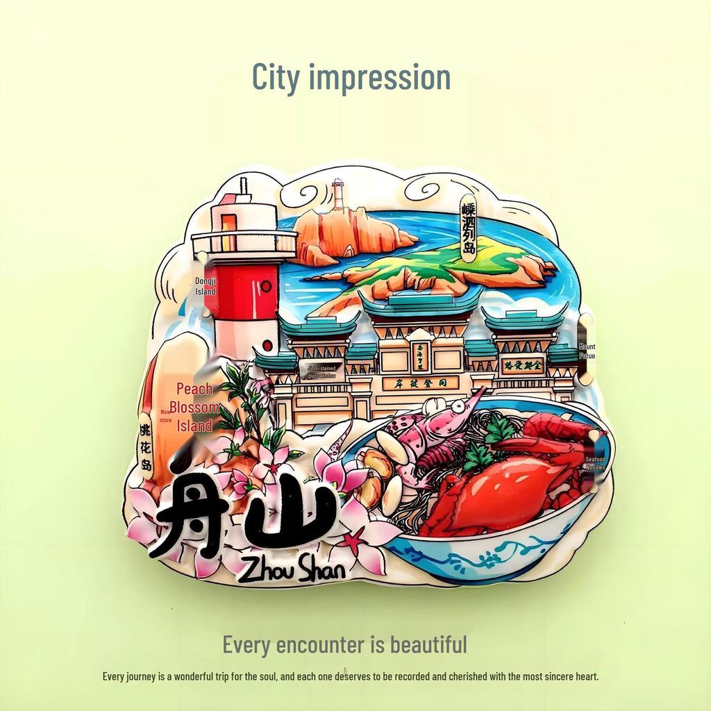 Guochao Cartoon Wahrzeichen Kreatives Souvenir Acryl Kühlschrankmagnet