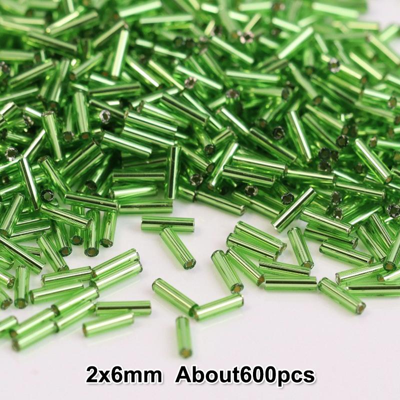 2x6mm Colorful Silver Core Czech Glass Seed Bugle Beads Tube Spacer Beads For Jewelry Making Garment Sewing Accessory