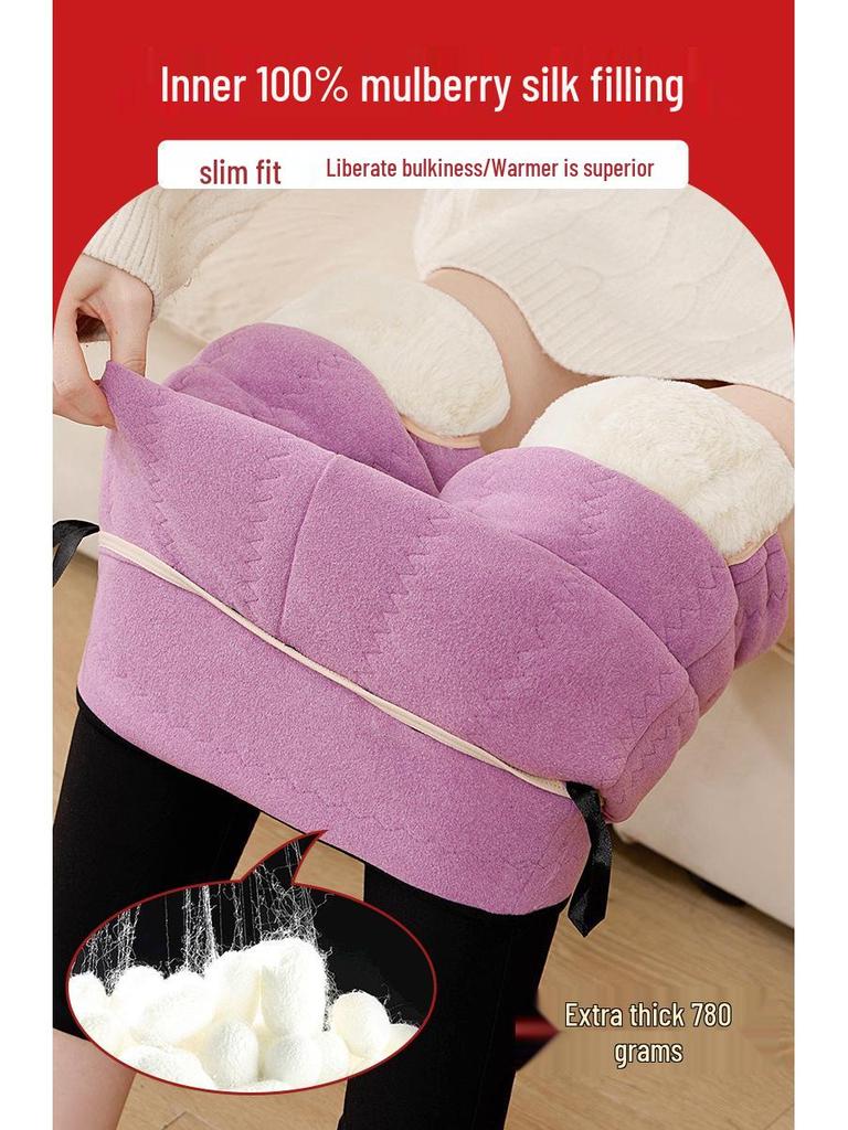 Women's Fleece-Lined High-Waist Winter Pants - Thick, Warm, Slimming, Plus Size Pencil Style with Knee Protection.