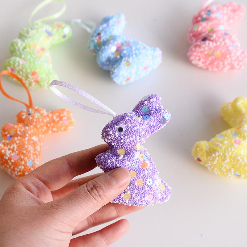 6/12pcs Foam Easter Rabbit Kids Gift Sequin Bunny Easter Tree Hanging Ornament 2025 Spring Easter Party Home Decoration Supplies