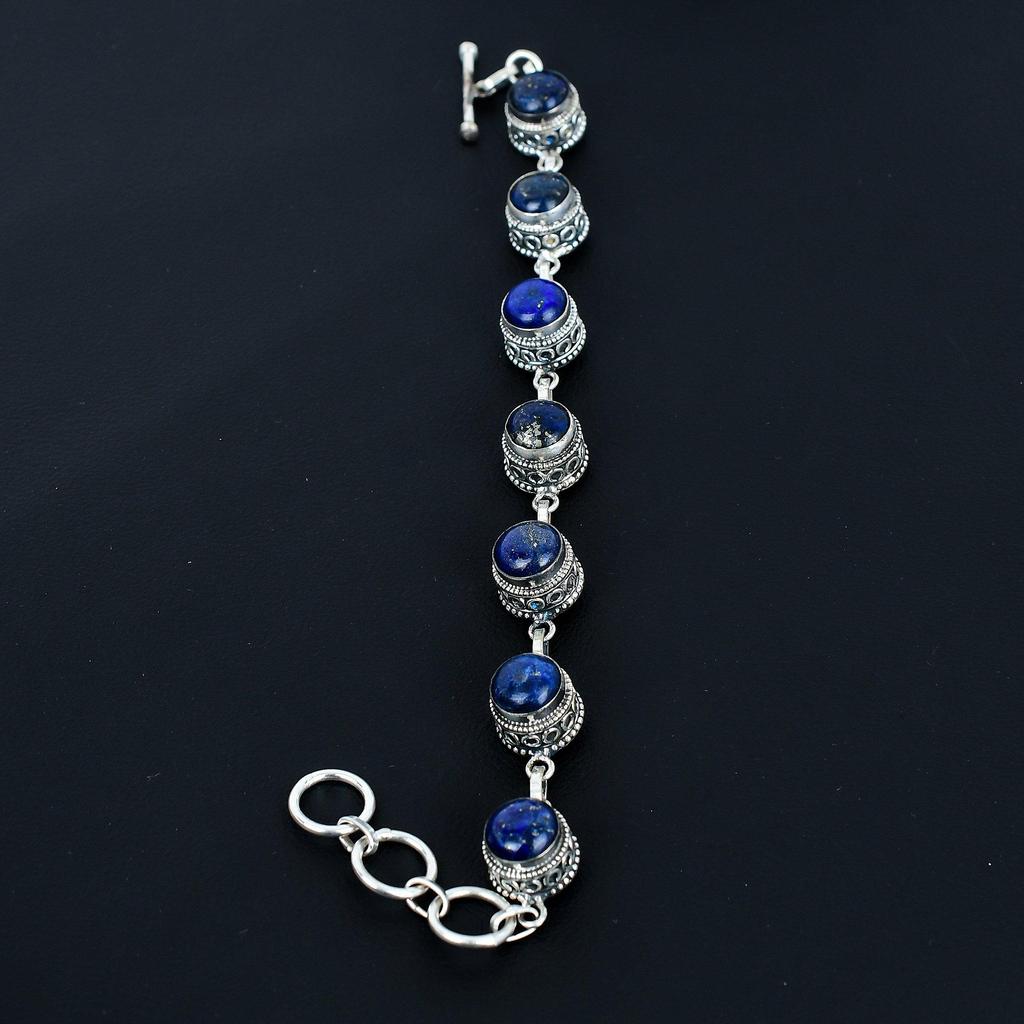 Natural Lapis Lazuli Bracelet 925 Sterling Silver Bracelet Adjustable Chain Bracelet Handmade Boho Bracelet Gemstone Jewelry Engagement Gifts