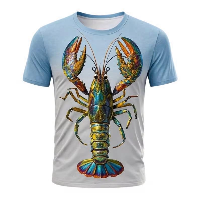Funny Crayfish Graphic Short Sleeve Children's Clothing Boy Tshirt Fashion Casual Kids Summer Clothes Girl Clothes O-Neck Tops