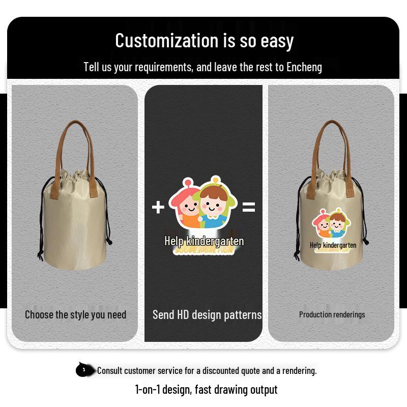 Insulated Lunch Bag with Logo - Round Drawstring Bento Bag for Students and Commuters, Fits Food, Thermos, Ideal Gift.