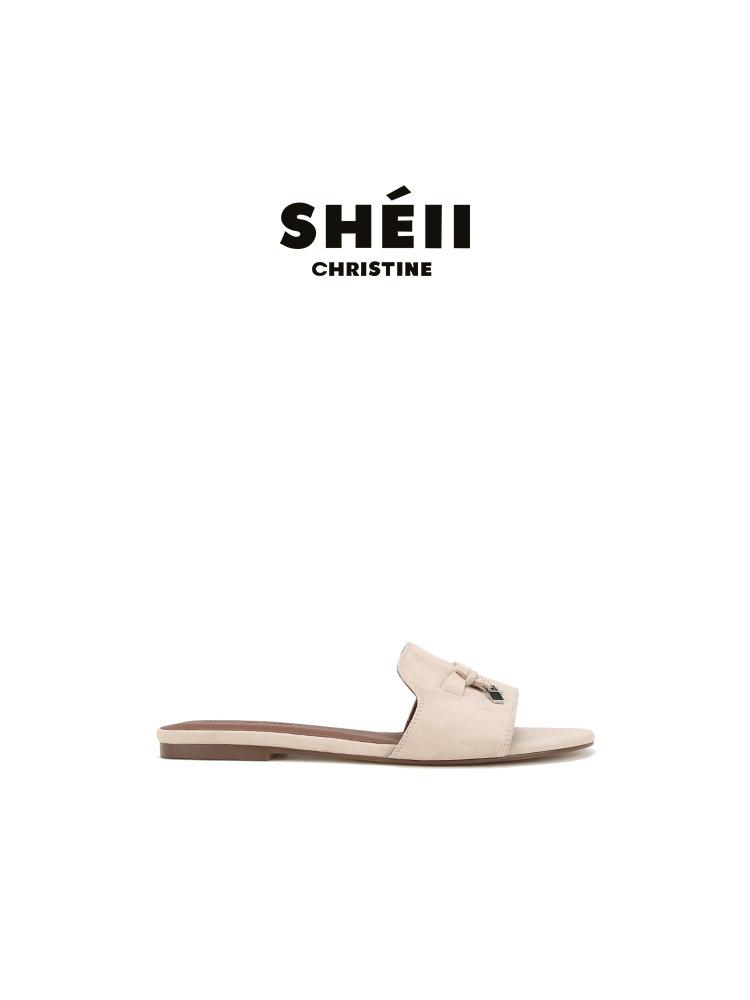 Su Yinyin's Same Retro Fringed Versatile Lock with Cool Slippers for Women's Leisure Vacation Flat-bottomed Slippers for Women's Summer