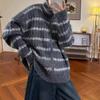 Retro lazy loose striped sweater jacket women's autumn and winter new versatile stand-up neck zipper knitted cardigan tide