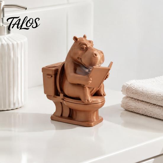 Whimsical Home Accents 3D Printed Hippopotamus Toilet Figurine, Funny Reading Bathroom Decor, Creative Hippo Decorative on Statue for Office Desk And