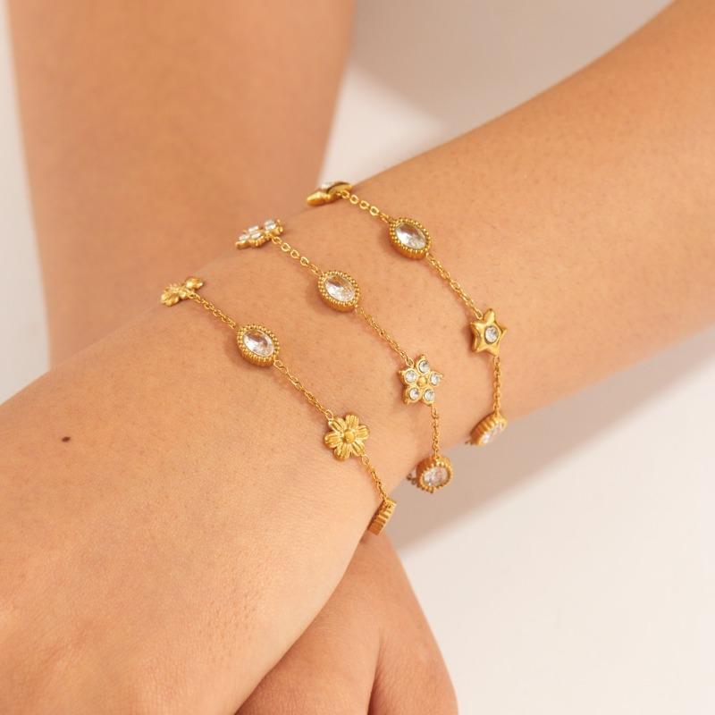 Gold Flower Zircon Bracelet Delicate Link Chain Bracelet for Women Elegant Daily Jewelry