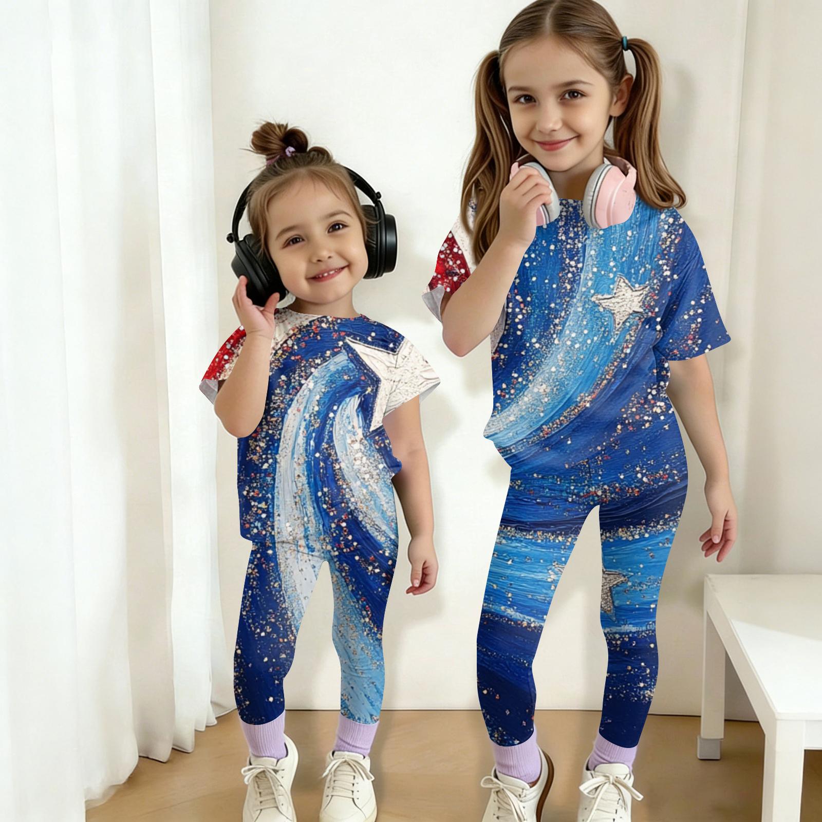 

Kids Independence Day Outfit Set Short Sleeve Top and Long Pants Two Piece Casual Suit for Boys and Girls Comfortable Fit 140