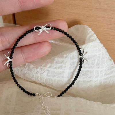Black Beaded Bow Bracelet Women's Fashion Personality Bracelet Sweet Cool Spice Girl Accessories Hand Accessories