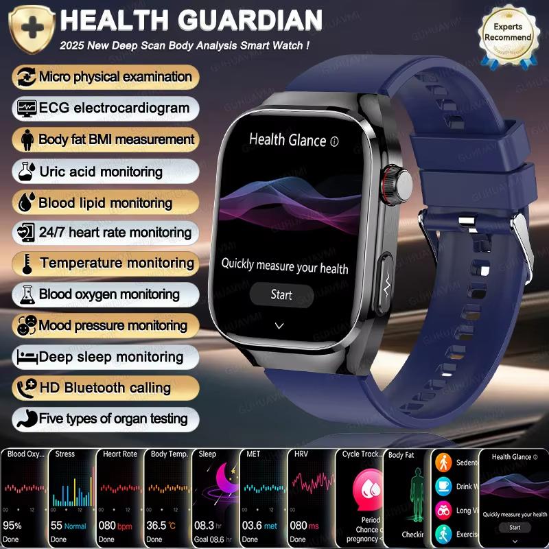2025 New Smart Watch ECG+PPG Organs Viscera Monitor Clock Men Blood Lipids Uric Acid BP Sport Call Smartwatch for Samsung Galaxy