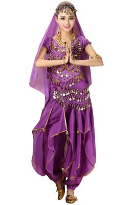 Kstyle Cos Halloween Cosplay Belly Dance Costume, Adult Set, for Dance Events, Parties, and Ethnic Costumes (Purple, One Size Fits All)
