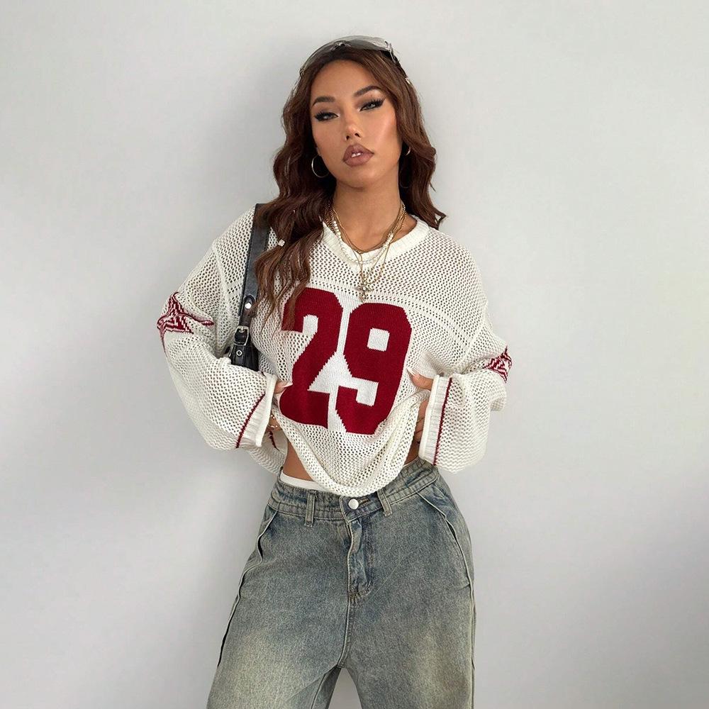 Manga 2025 European-American Style Digital Print V-Neck Knit Sweater